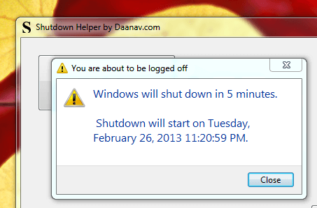 Windows Shutdown Information Message